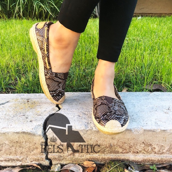 Brown Snake Print and Scale Espadrille Boat Loafer - Picture 7 of 7